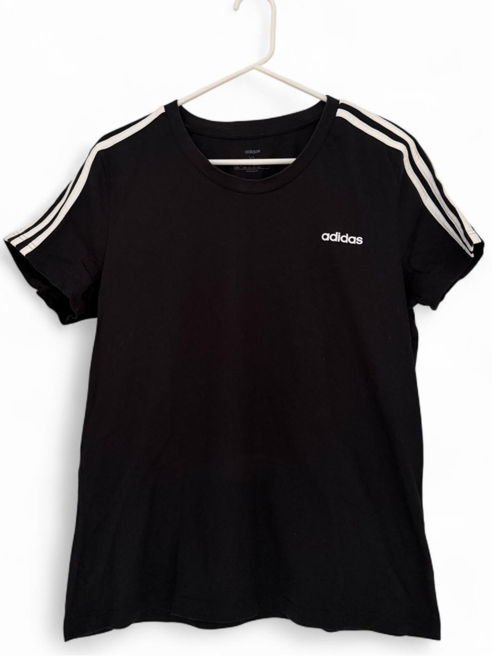 adidas Women’s Black Tee with White 3-Stripe Shoulder - Picture 2 of 8